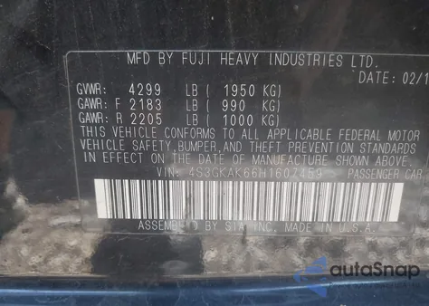 2017 Subaru Impreza 2.0I Sport from USA, damaged, VIN 4S3GKAK66H1607459